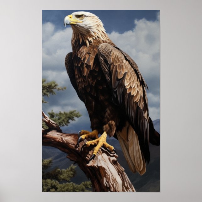Majestic Eagle Perched on Tip of Branch Poster (Front)