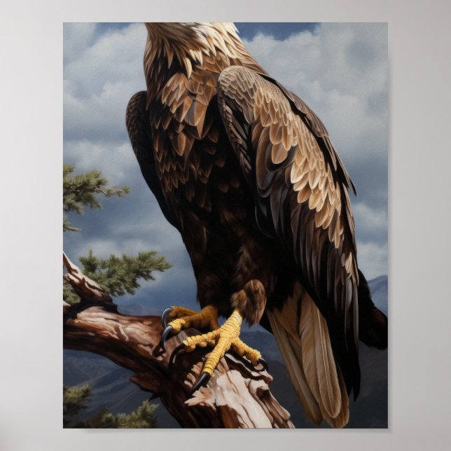 Majestic Eagle Perched on Tree Branch Poster (Front)