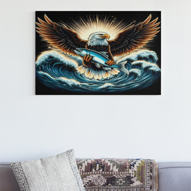 Majestic Eagle Soaring Above Fish on Wave Poster (Creator Uploaded)