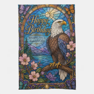 Majestic Eagle Stained Glass Birthday Tea Towel