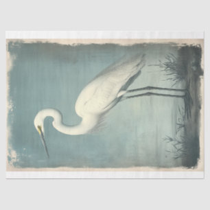 Majestic Egret in Coastal Watercolor Decoupage Tissue Paper