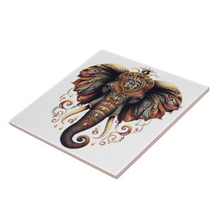 Majestic elephant adorned with intricate patterns ceramic tile