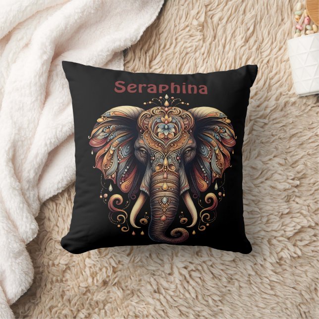 Majestic elephant adorned with intricate patterns cushion (Blanket)