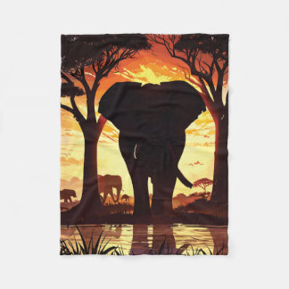 Majestic Elephant at Sunset in the African Savanna Fleece Blanket
