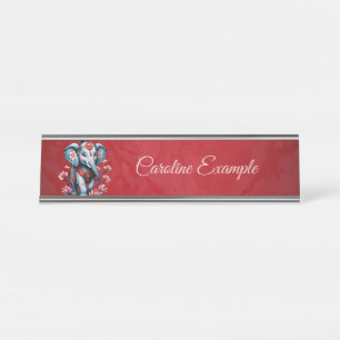 Majestic elephant in traditional Japanese style.  Desk Name Plate
