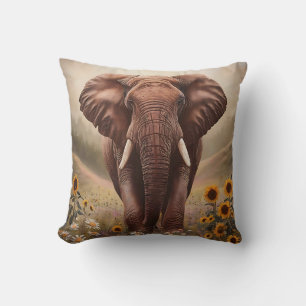 Majestic Elephant in Wildflower Field Cushion