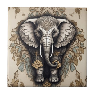 Majestic Elephant Mandala Ceramic Tile
