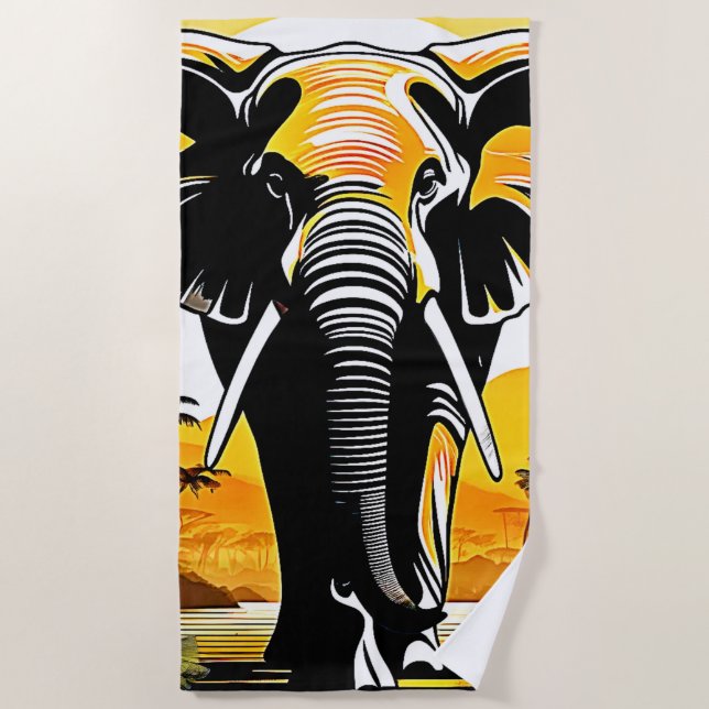 Majestic Elephant Sunset Beach Towel (Front)