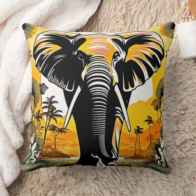 Majestic Elephant Sunset Cushion (Blanket)