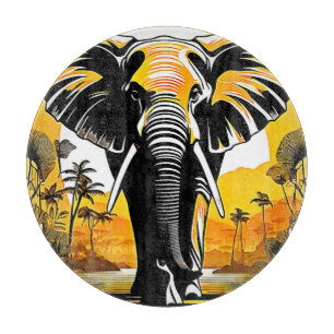 Majestic Elephant Sunset Cutting Board