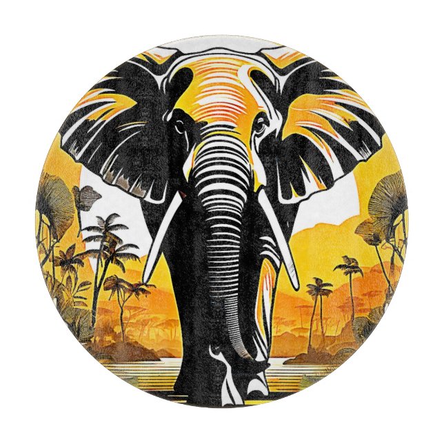 Majestic Elephant Sunset Cutting Board (Front)