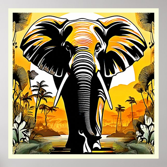 Majestic Elephant Sunset Poster (Front)