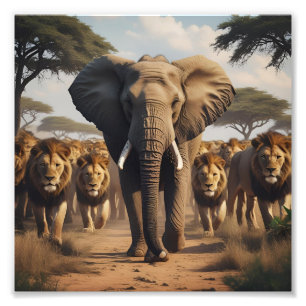 Majestic Elephant with Herd – Wild Safari Art Photo Print