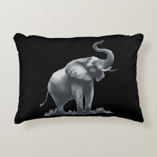Majestic Elephant with Raised Trunk Grey Black  Decorative Cushion