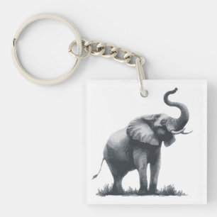 Majestic Elephant with Raised Trunk  Key Ring