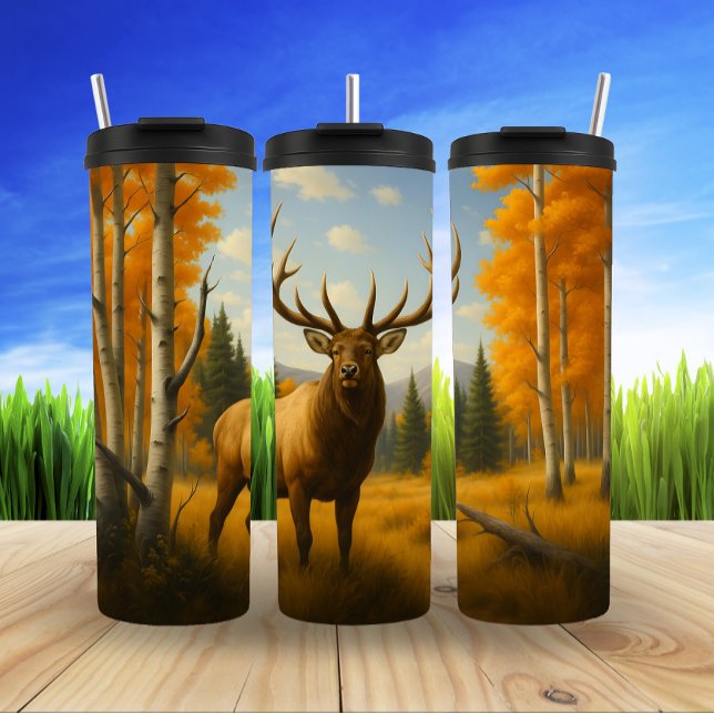 Majestic Elk, Autumn Mountain Vista Thermal Tumbler (Creator Uploaded)