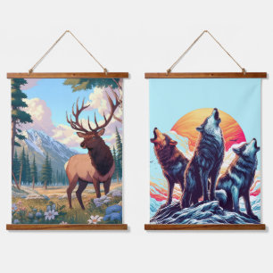 Majestic Elk in Mountain Wilderness Hanging Tapestry