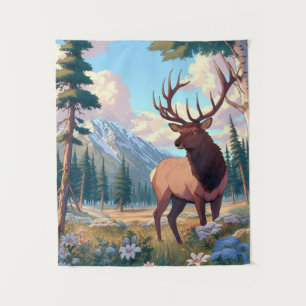 Majestic Elk in Mountain Wilderness Tapestry