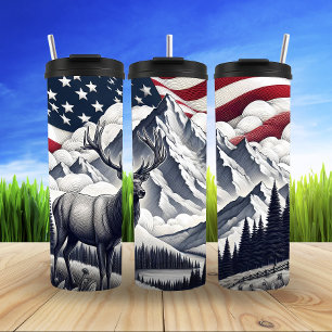 Majestic Elk in Patriotic Wilderness Thermal Tumbler