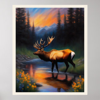 Majestic Elk In Rocky Mountains Nature Scene Poster