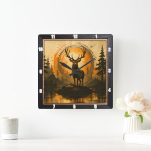 Majestic Elk Rock Forest  Square Wall Clock
