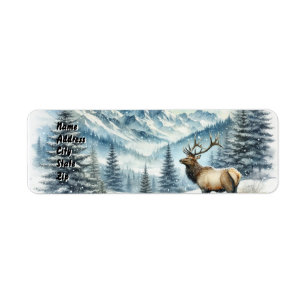 Majestic Elk Snowy Mountain Wildlife Return Address Label