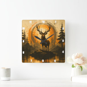 Majestic Elk Standing Proudly Rock Forest  Square Wall Clock