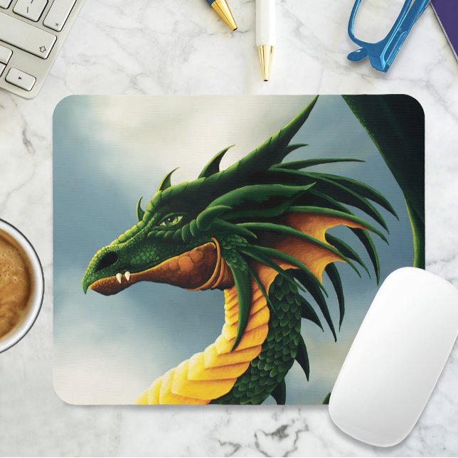Majestic Emerald Green Dragon Fantasy Mouse Pad (Creator Uploaded)