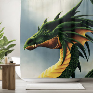 Majestic Emerald Green Dragon Fantasy Shower Curtain