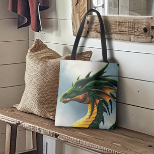 Majestic Emerald Green Dragon Fantasy Tote Bag