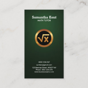 Majestic Emerald Green Gold Icon Math Symbol Tutor Business Card