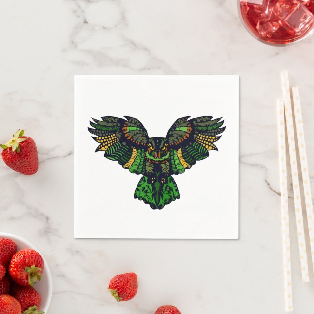 Majestic Emerald Owl Napkin (Insitu)