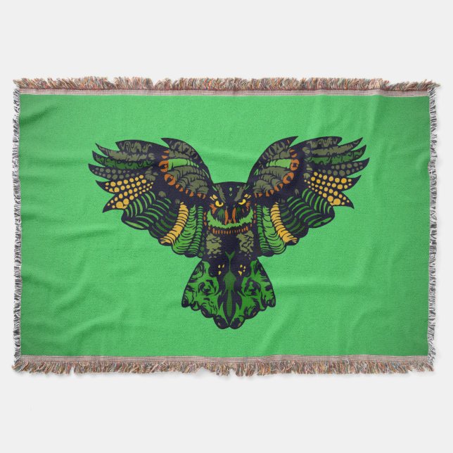 Majestic Emerald Owl Throw Blanket (Front)