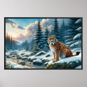 Majestic Eurasian Lynx in a Winter Wilderness Poster