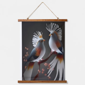 Majestic Exotic Birds on Branch - Ethereal Nature Hanging Tapestry