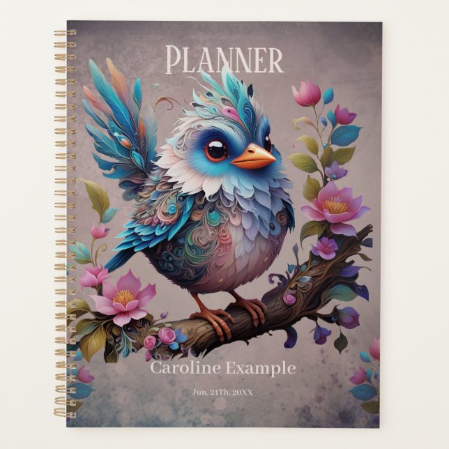 Majestic fantasy bird sitting on a branch  planner (Front)