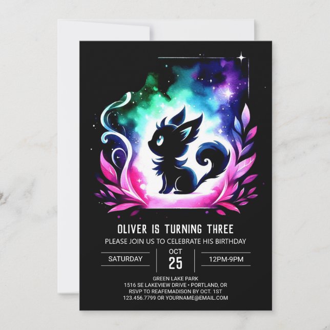 Majestic Fantasy Cat Birthday Invitation (Front)