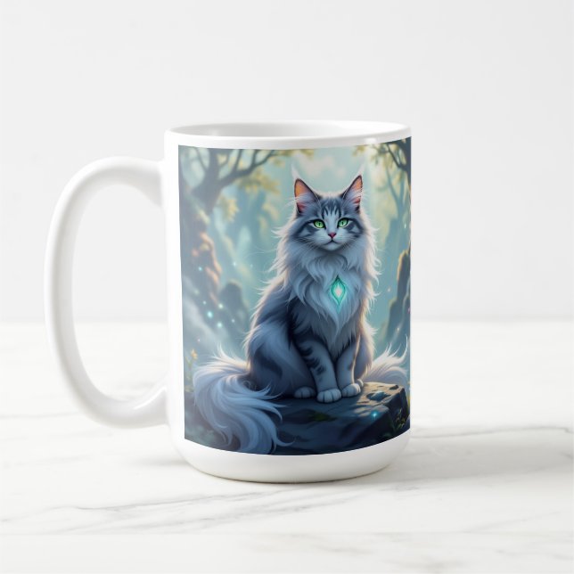 **Majestic Fantasy Cat with Mystical Aura – High F Coffee Mug (Left)