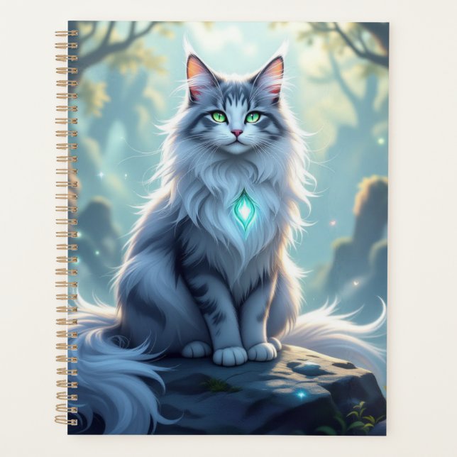 **Majestic Fantasy Cat with Mystical Aura – High F Planner (Front)