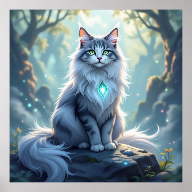 **Majestic Fantasy Cat with Mystical Aura – High F Poster (Front)