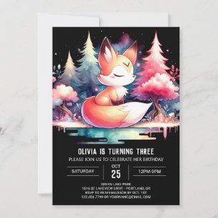 Majestic Fantasy Fox Birthday digital Invitation