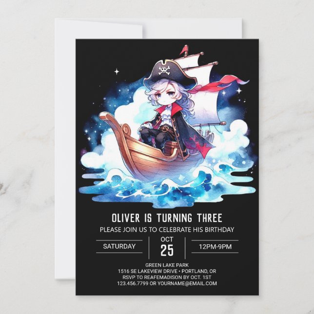 Majestic Fantasy Pirate Birthday Invitation (Front)