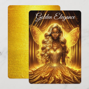 Majestic fantasy queen in a golden magical realm invitation