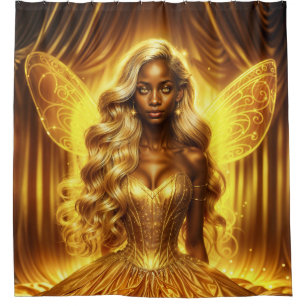 Majestic fantasy queen in a golden magical realm shower curtain
