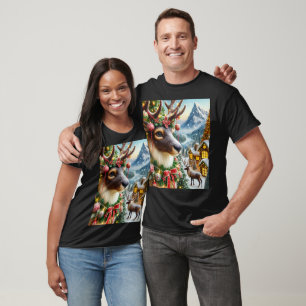 Majestic Festive Reindeer Christmas Dark T-Shirt. T-Shirt