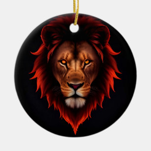 Majestic Fiery Lion Portrait With Glowing Eyes Ceramic Ornament