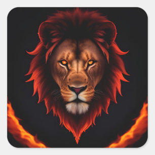Majestic Fiery Lion Portrait With Glowing Eyes Square Sticker