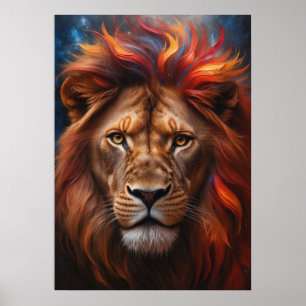 Majestic Fire Lion Poster