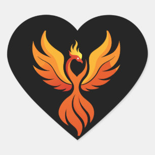 Majestic Fire Phoenix Rising Mythological Bird Art Heart Sticker