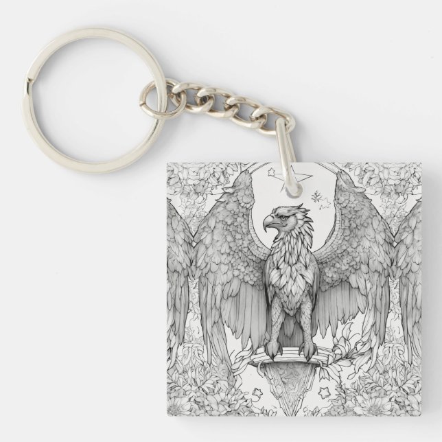 "Majestic Flight: Eagle Tattoo acrylic Keychain" Key Ring (Front)